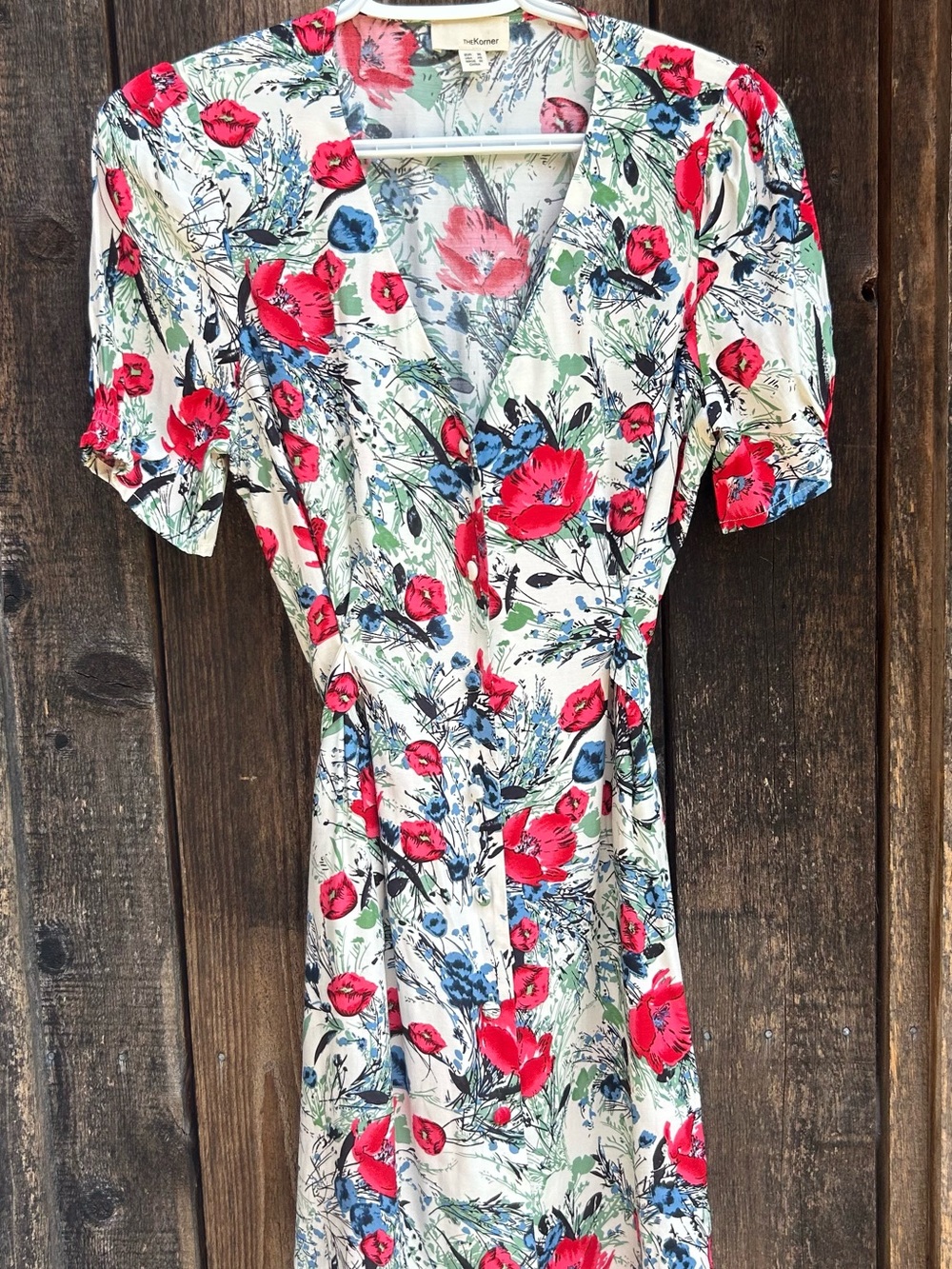 Vintage-Inspired Floral Wrap Dress in Ivory and Red by TheKorner